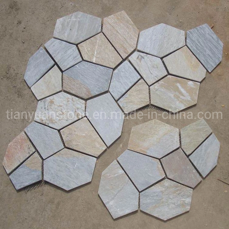 Grey/Black/Yellow Meshed Slate Net Flagstone for Outdoors Paving Tiles